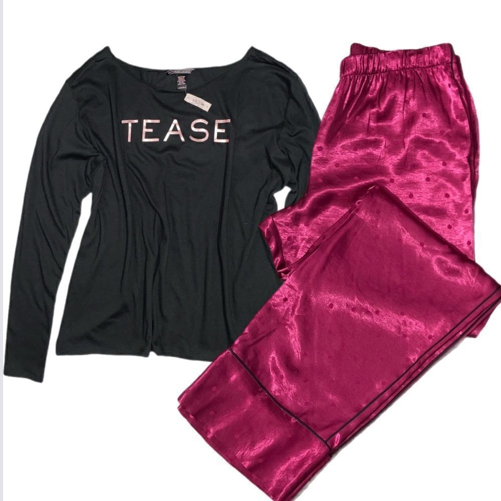Victorias Secret Silky Satin thick pants & soft tease top pajama set Small